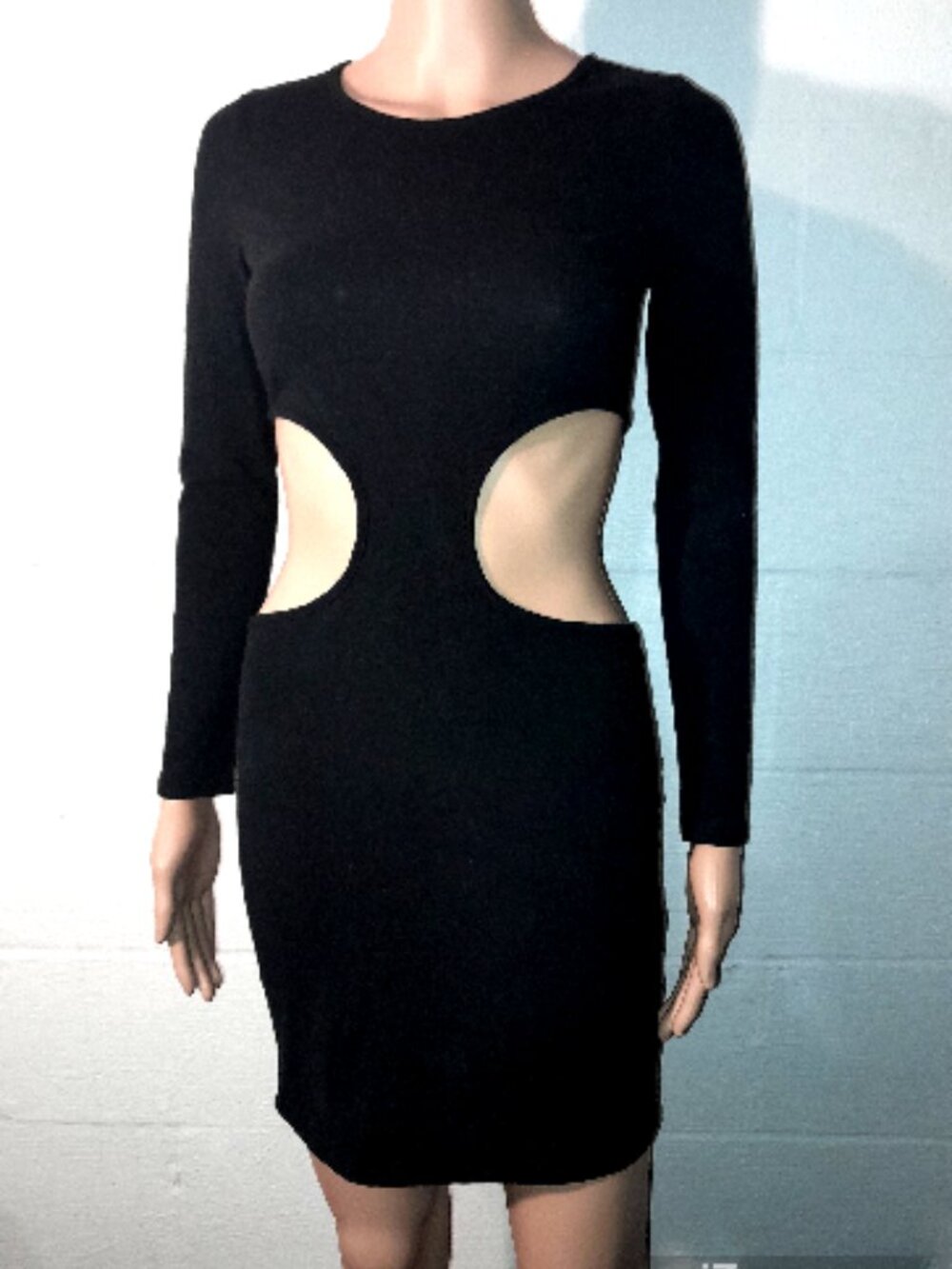 Women's Black Cutout Side Mini Dress Bodycon Long Sleeve Shein Size Small